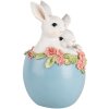 Clayre & Eef Coniglio decorativo in un uovo Figurina di Pasqua Bianco Blu 13x12x21 cm