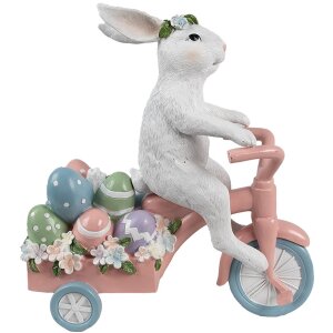 Clayre & Eef Coniglio decorativo in bicicletta bianco rosa 29x12x31 cm Figurina di Pasqua