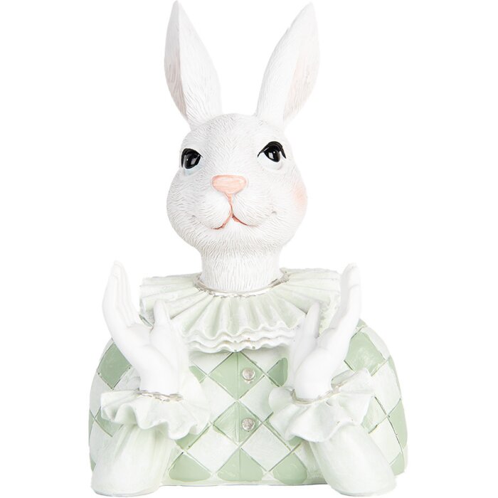 Coniglio decorativo Clayre & Eef Bianco Verde 11x10x16 cm in poliresina Stile Country