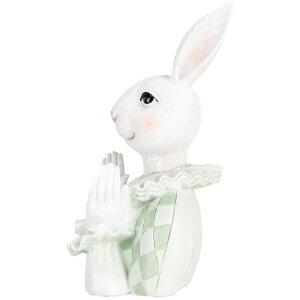 Coniglio decorativo Clayre & Eef Bianco Verde 11x10x16 cm in poliresina Stile Country