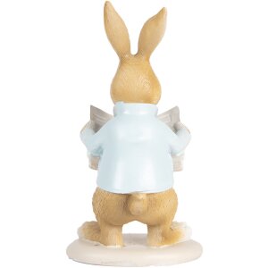 Coniglio decorativo Clayre & Eef Figurina di Pasqua Beige Blu 9x9x15 cm Stile Country