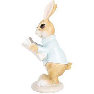 Coniglio decorativo Clayre & Eef Figurina di Pasqua Beige Blu 9x9x15 cm Stile Country