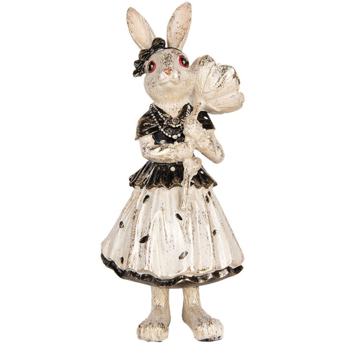 Coniglio decorativo Clayre & Eef Beige Nero 13x11x30 cm Figurina di Pasqua in poliresina