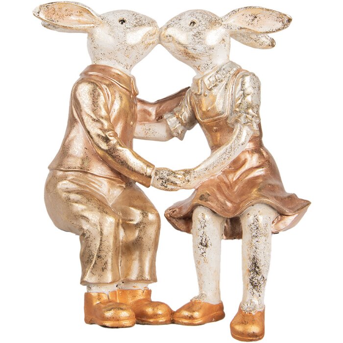 Clayre & Eef figurina decorativa coppia di conigli oro beige 32x17x35 cm