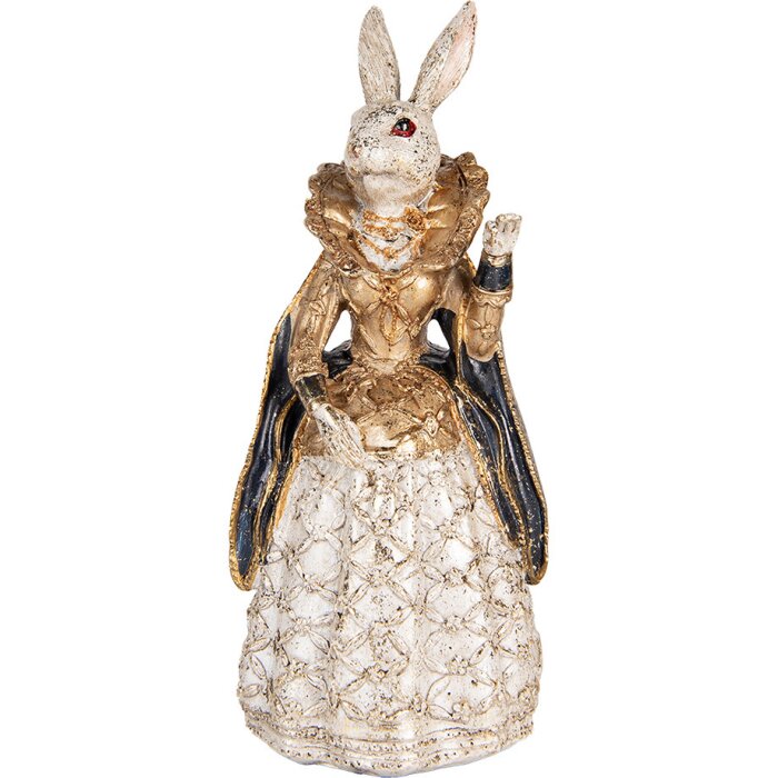 Coniglio decorativo Beige Oro 11x10x24 cm, figura animale in poliresina Clayre & Eef