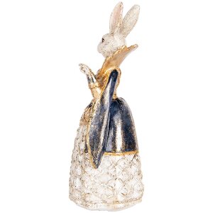 Coniglio decorativo Beige Oro 11x10x24 cm, figura animale in poliresina Clayre & Eef