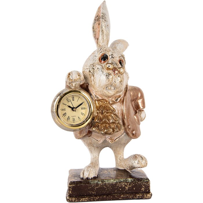 Clayre & Eef coniglio decorativo con orologio stile vintage country in poliresina oro