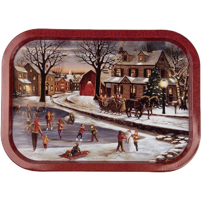 Clayre & Eef 6BL0136 Vassoio Vintage Iron Red 40x29 cm Motivo invernale