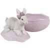 Ciotola decorativa Clayre & Eef con coperchio Coniglietto su uovo di Pasqua rosa 9x13x16 cm