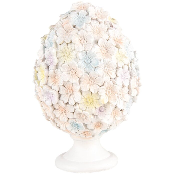 Uovo decorativo Clayre & Eef motivo floreale Bianco Rosa Ø 12x19 cm