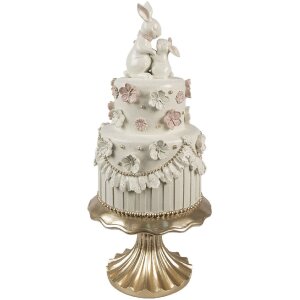 Torta decorativa Clayre & Eef Bianco Rosa Oro Ø20cm H45cm Poliresina