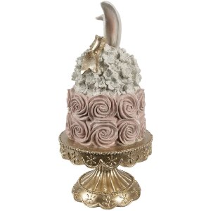 Clayre & Eef Decorazione torta Ø 17x35 cm Bianco Rosa Oro Poliresina