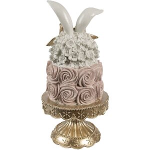 Clayre & Eef Decorazione torta Ø 17x35 cm Bianco Rosa Oro Poliresina