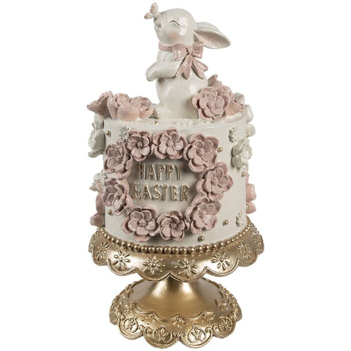 Clayre & Eef Decorazione Torta Ø 18x32 cm Bianco Rosa Oro Decorazione Pasquale