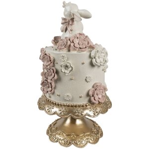 Clayre & Eef Decorazione Torta Ø 18x32 cm Bianco Rosa Oro Decorazione Pasquale