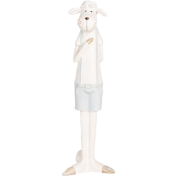 Pecora decorativa Clayre & Eef Bianco Blu 6x4x17 cm Stile Country in Poliresina