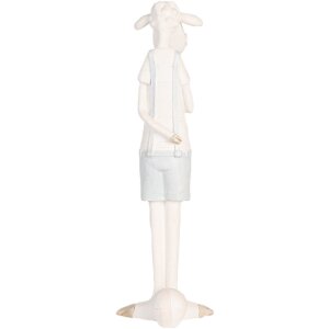 Pecora decorativa Clayre & Eef Bianco Blu 6x4x17 cm Stile Country in Poliresina