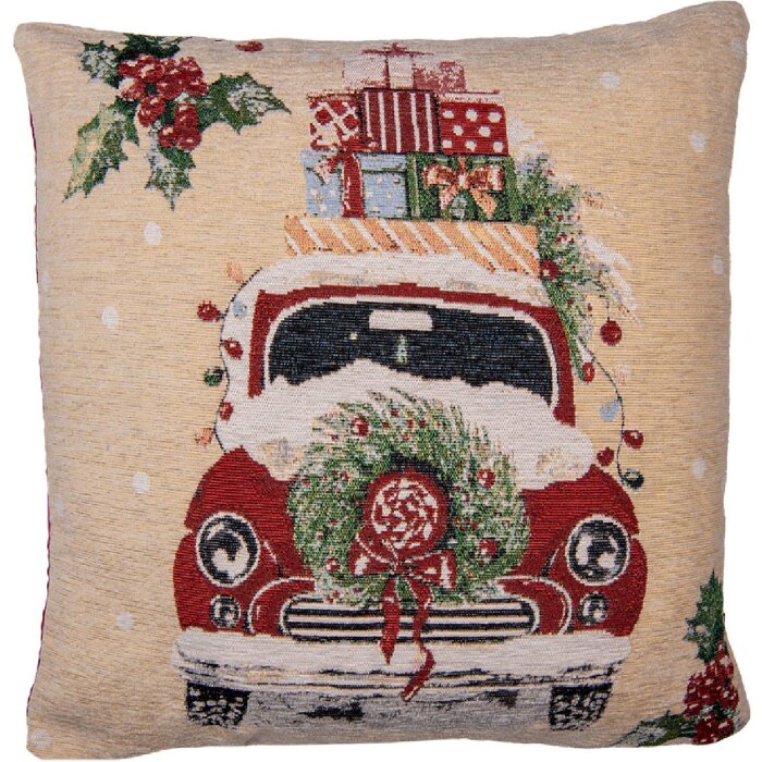 Clayre & Eef KT021.381 Copricuscino Beige Rosso 44x44 cm Stile Country Natale