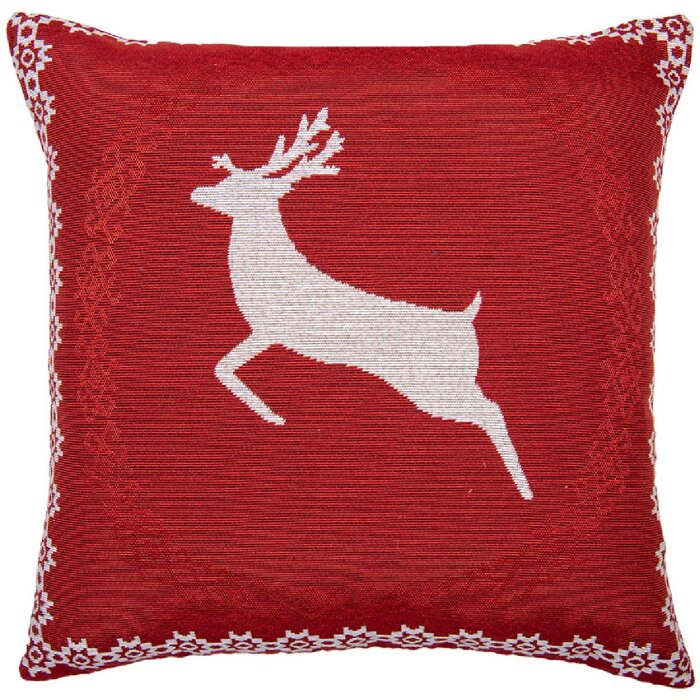 Clayre & Eef KT021.383 Copricuscino 44x44 cm Rosso Bianco Motivo renne