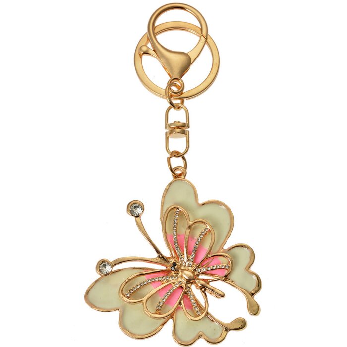 Juleeze JZKC0192 Portachiavi farfalla oro beige rosa 5x1x6 cm