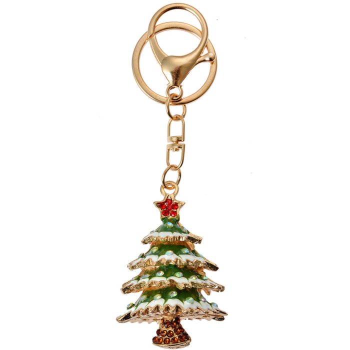 Juleeze JZKC0194 Anello portachiavi albero di Natale oro verde strass 4x3x6 cm