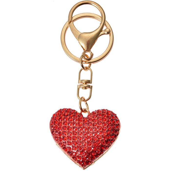 Juleeze JZKC0203 Portachiavi cuore rosso strass oro 4x2x4 cm