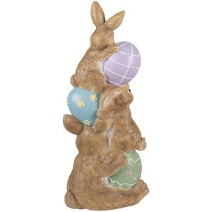 Clayre & Eef figurina decorativa coniglio con uova di Pasqua 72 cm marrone rosa blu verde