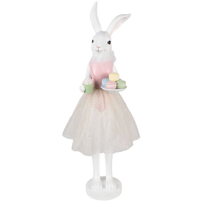 Clayre & Eef Decorazione Coniglio Bianco Rosa 20x17x76 cm Decorazione pasquale in poliresina