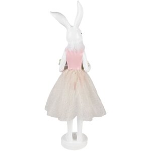 Clayre & Eef Decorazione Coniglio Bianco Rosa 20x17x76 cm Decorazione pasquale in poliresina