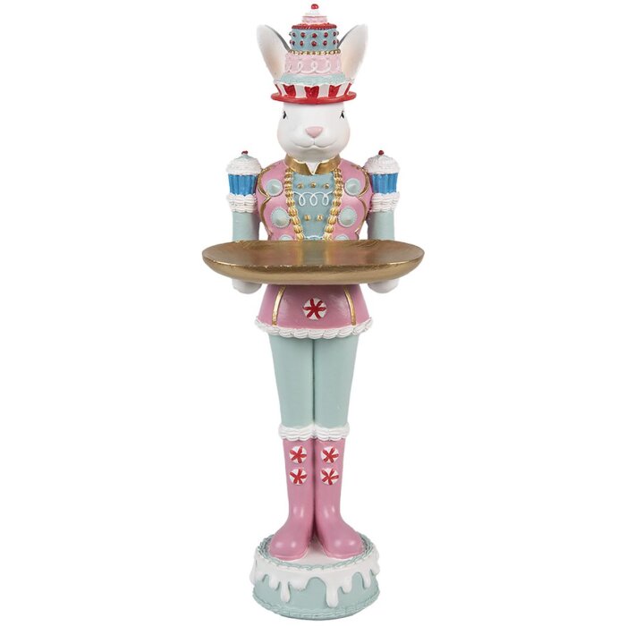 Coniglio decorativo Clayre & Eef in poliresina bianco rosa verde 9x8x25 cm
