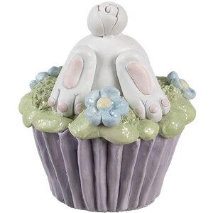 Clayre & Eef 6PR5169 Coniglio decorativo Bianco Viola Verde Ø11x12cm Poliresina
