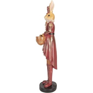 Coniglio decorativo Clayre & Eef 48 cm Beige Rosso Decorazione pasquale in poliresina Stile country