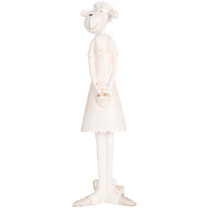 Pecora decorativa Clayre & Eef Bianco Rosa 6x4x17 cm stile country in poliresina