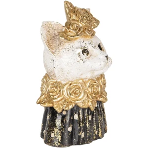 Clayre & Eef Busto decorativo di gatto in poliresina bianco nero oro 12x10x18 cm