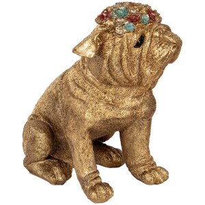 Clayre & Eef cane decorativo oro 29x17x29 cm in poliresina stile country eleganza
