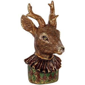 Clayre & Eef Decorazione Busto di cervo marrone rosso oro 13x11x22 cm Look vintage