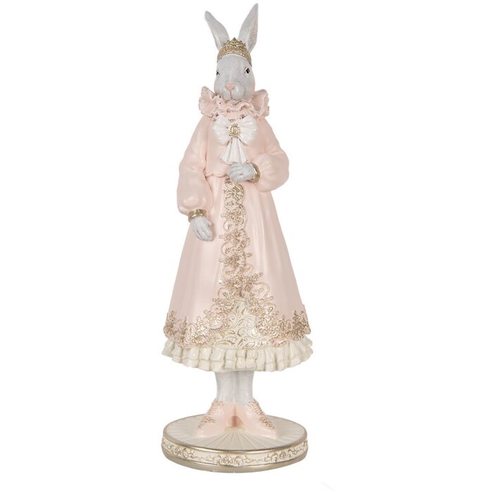 Coniglio decorativo Clayre & Eef Bianco Rosa 31 cm Figurina romantica in poliresina