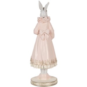 Coniglio decorativo Clayre & Eef Bianco Rosa 31 cm Figurina romantica in poliresina