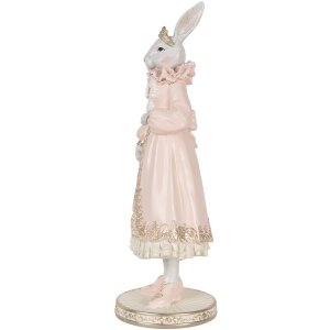 Coniglio decorativo Clayre & Eef Bianco Rosa 31 cm Figurina romantica in poliresina