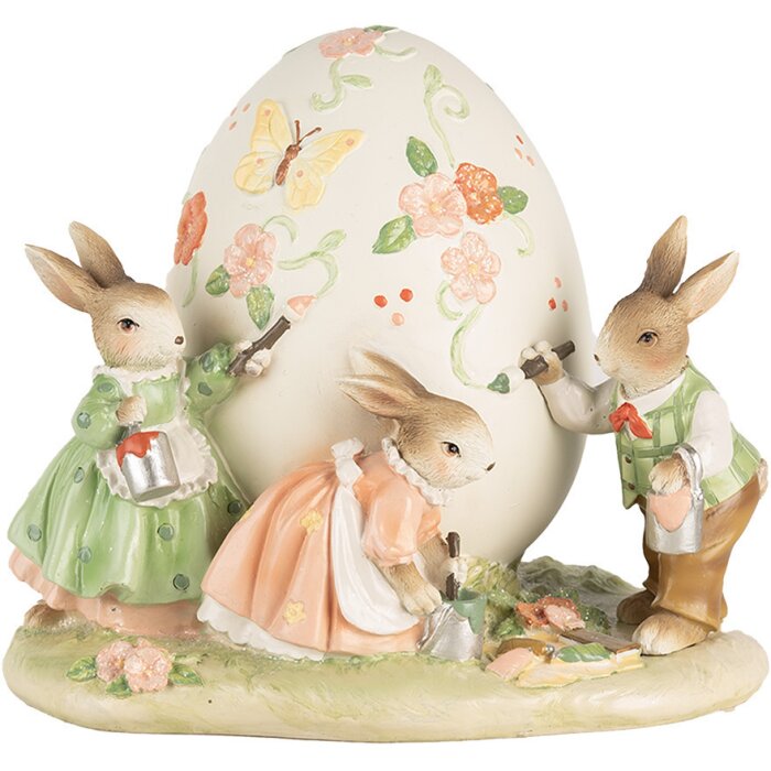 Clayre & Eef figurina decorativa coniglio con uovo di Pasqua 22x17x18 cm in poliresina stile country
