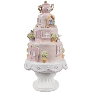 Clayre & Eef 6PR5166 Torta decorativa Rosa Bianca Ø 13x27 cm Poliresina