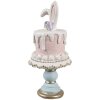Clayre & Eef Coniglio decorativo su alzata per torta rosa bianco Ø 9x20 cm