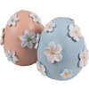 Uovo decorativo Clayre & Eef Ø 11x13 cm rosa con fiori bianchi stile country