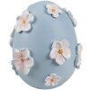 Uovo decorativo Clayre & Eef Ø 11x13 cm blu con fiori bianchi stile country