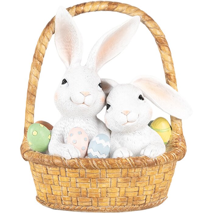 Clayre & Eef Coniglio decorativo in cesto 17x13x20 cm Bianco Marrone Pasqua Stile Country