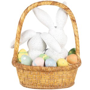 Clayre & Eef Coniglio decorativo in cesto 17x13x20 cm Bianco Marrone Pasqua Stile Country