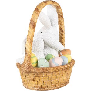 Clayre & Eef Coniglio decorativo in cesto 17x13x20 cm Bianco Marrone Pasqua Stile Country