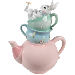 Clayre & Eef Decorazione Teiera coniglio rosa blu stile country 28x19x34 cm