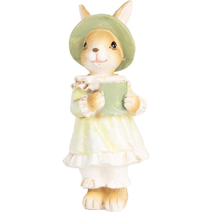 Clayre & Eef Coniglio decorativo in stile country Beige Verde 5x5x11 cm in poliresina