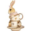 Coniglio decorativo Clayre & Eef Beige Oro 8x8x14 cm in stile country in poliresina